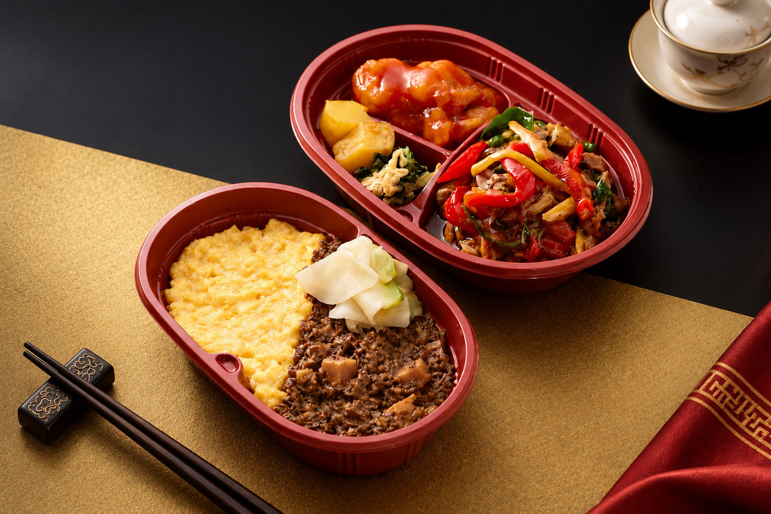 金久右衛門特製〜二色中華〜エビチリ×青椒肉絲